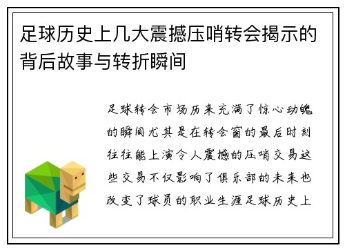 足球历史上几大震撼压哨转会揭示的背后故事与转折瞬间 足球历史上几大震撼压哨转会揭示的背后故事与转折瞬间